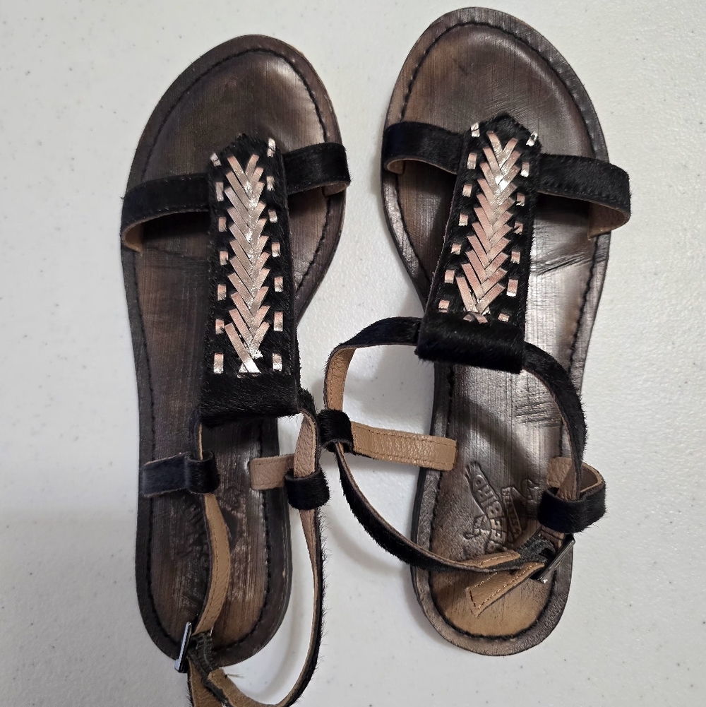 Freebird by Steven Gulf Huarache Sandals Dark Brown‎ Calf Hair Women's 7-7.5